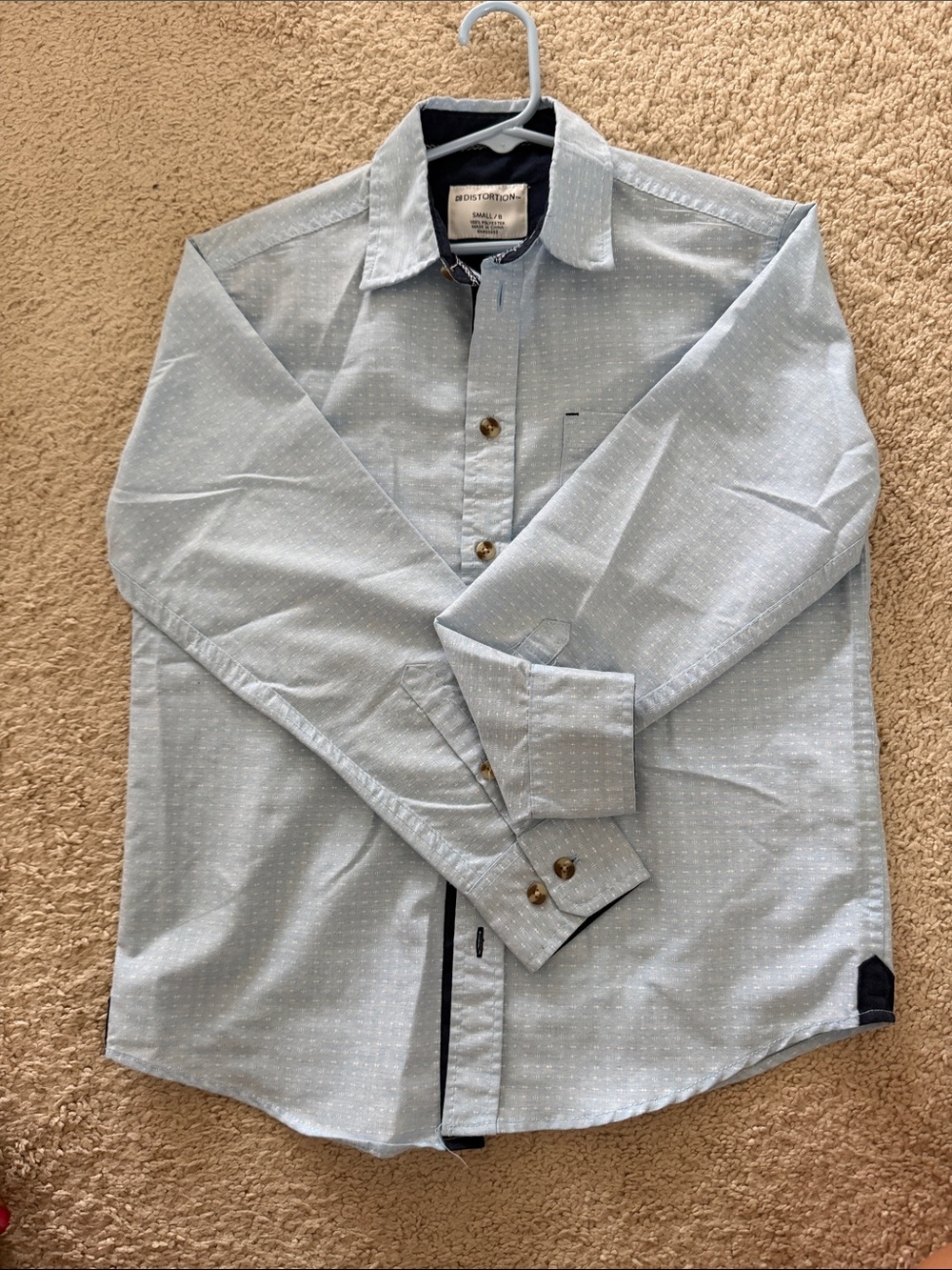 Boyโs Light Blue Patterned Button-Up Shirt - size 8
